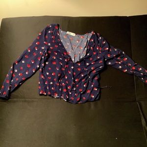 Size Medium Hollister Navy Blue Floral Rose Long Sleeve Blouse